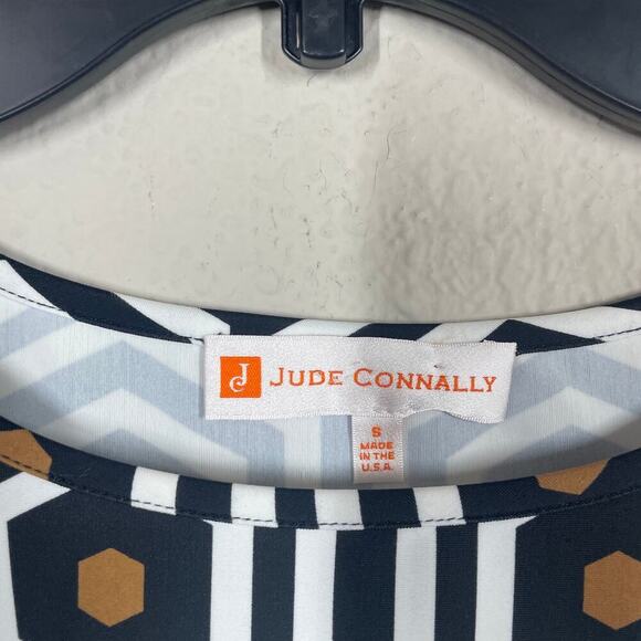 Jude Connally Small Geo Honeycomb Shift Dress Black White Crew Neck Long Sleeves - Picture 2 of 7